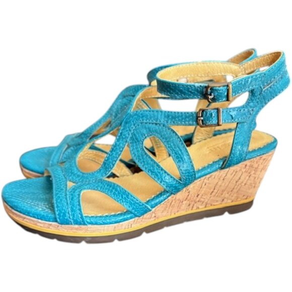 Bussola Marseille Cage Wedge "Snake" Leather Sandals - Turquoise - 39/8.5 - Picture 2 of 14